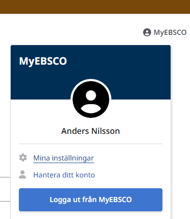 Bilden visar EBSCO-menyn i övre högra hörnet