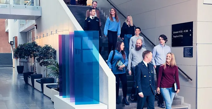 Students in the entryhall stairway.