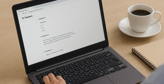 En person som sitter framför en bärbar dator