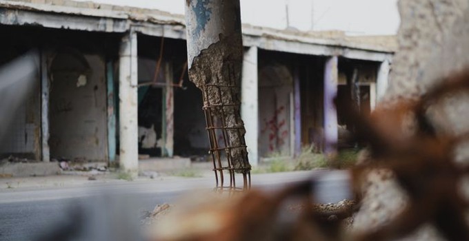 Förstörda byggnader i Irak.