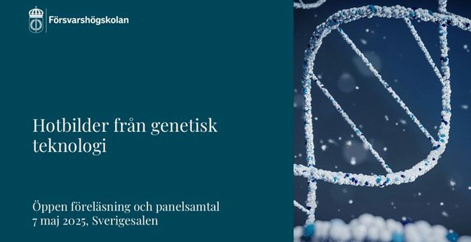 Föreläsningens titel samt en DNA-sekvens mot blå bakgrund. 