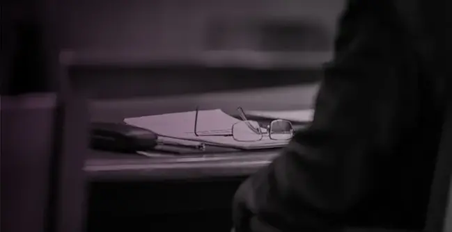 Eyeglasses on a table.
