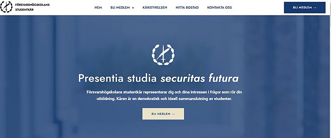 Skärmdump från startsidan på studentkårens hemsida.